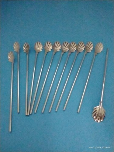 12 Sipper Straw Spoons Scallop Shell Mint Julep Cocktail Iced Tea Stirrers Straws