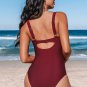 Women's Burgundy Scoop Neck Cutout One-Piece