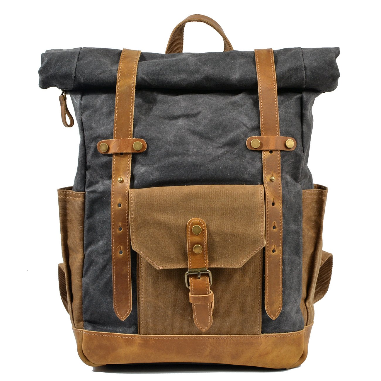 Retro contrast oil wax waterproof canvas travel backpack Computer schoolbag