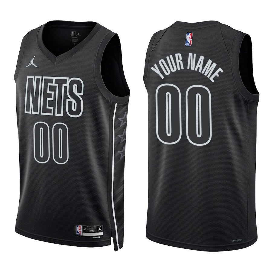#00 Custom Name And Number Black Statement Brooklyn Nets Stitched Jersey