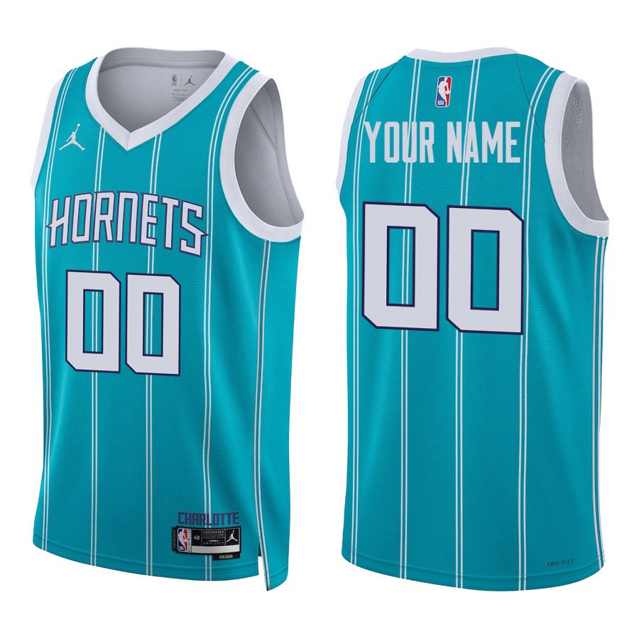 #00 Custom Name And Number Teal Stripes Charlotte Hornets Stitched Jersey