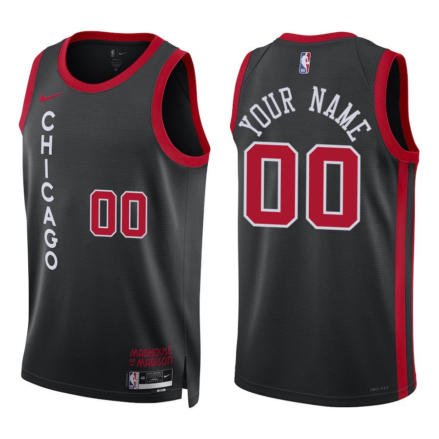 Chicago Bulls #00 Custom Name And Number Black City Stitched Jersey