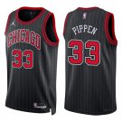 Chicago Bulls #33 Scottie Pippen Black Stripes Stitched Jersey
