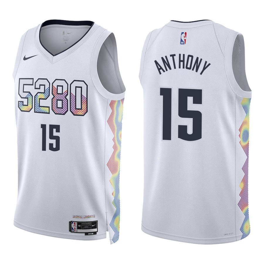 Denver Nuggets #15 Carmelo Anthony White City Stitched Jersey
