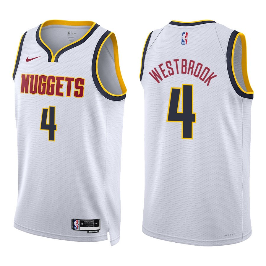 Denver Nuggets #4 Russell Westbrook White Stitched Jersey