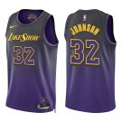 Los Angeles Lakers #32 Magic Johnson Black Purple City Stitched Jersey