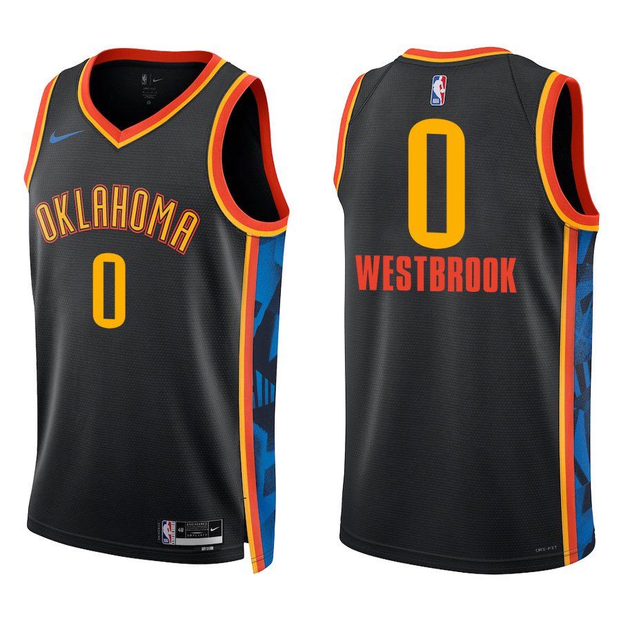 Oklahoma City Thunder #0 Russell Westbrook Navy City Stitched Jersey
