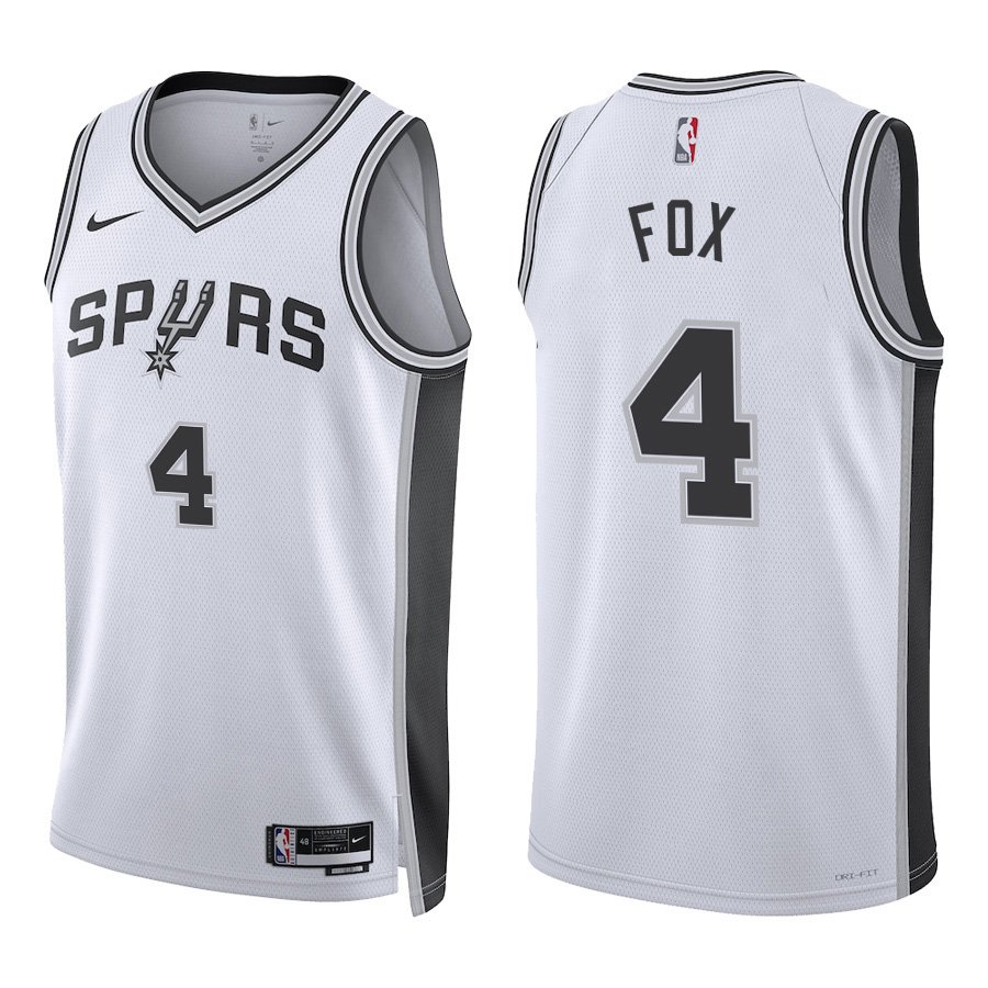 San Antonio Spurs #4 De'Aaron Fox White Stitched Jersey