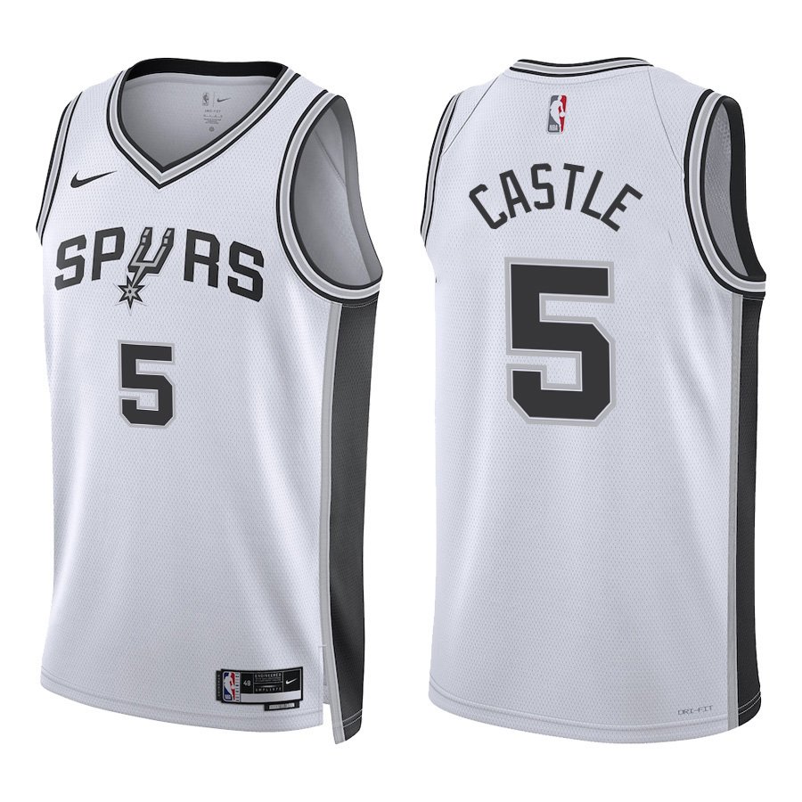 San Antonio Spurs #5 Stephon Castle White Stitched Jersey