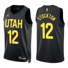 Utah Jazz #12 John Stockton Black Stitched Jersey