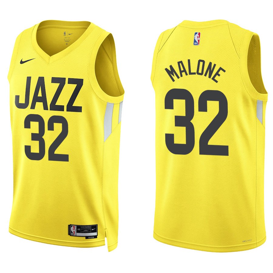 Utah Jazz #32 Karl Malone Gold Stitched Jersey