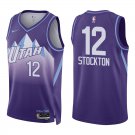 Utah Jazz #12 John Stockton Purple City Stitched Jersey