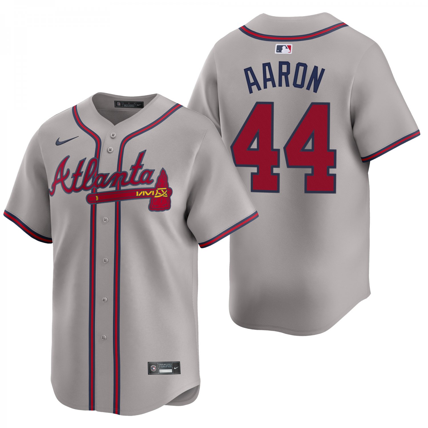 Atlanta Braves #44 Hank Aaron Gray Men's & Youth Stitched Jersey