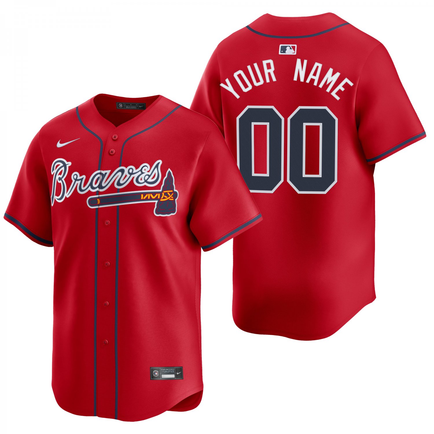 Atlanta Braves #00 Custom Name And Number Red Men's & Youth Stitched Jersey
