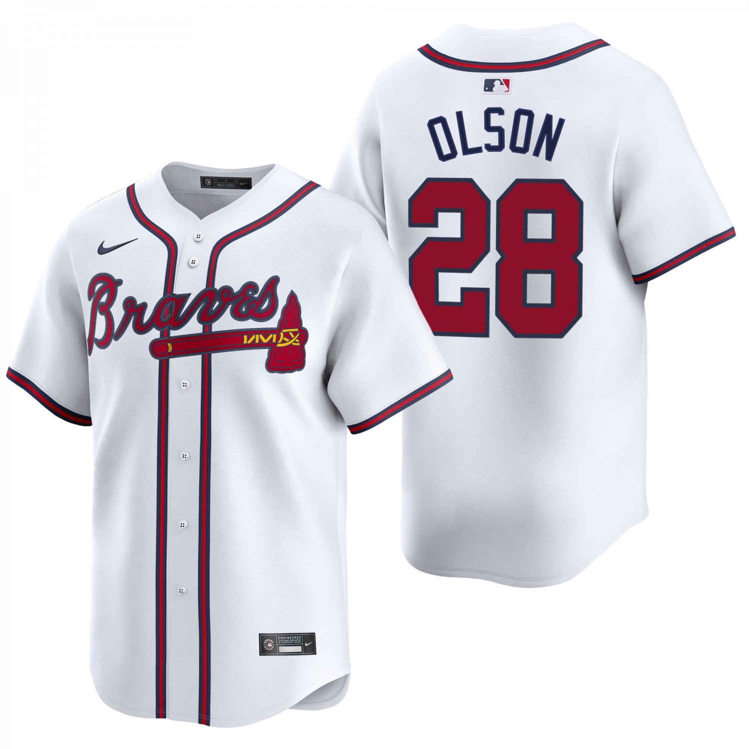 Atlanta Braves #28 Matt Olson White Men's & Youth Stitched Jersey