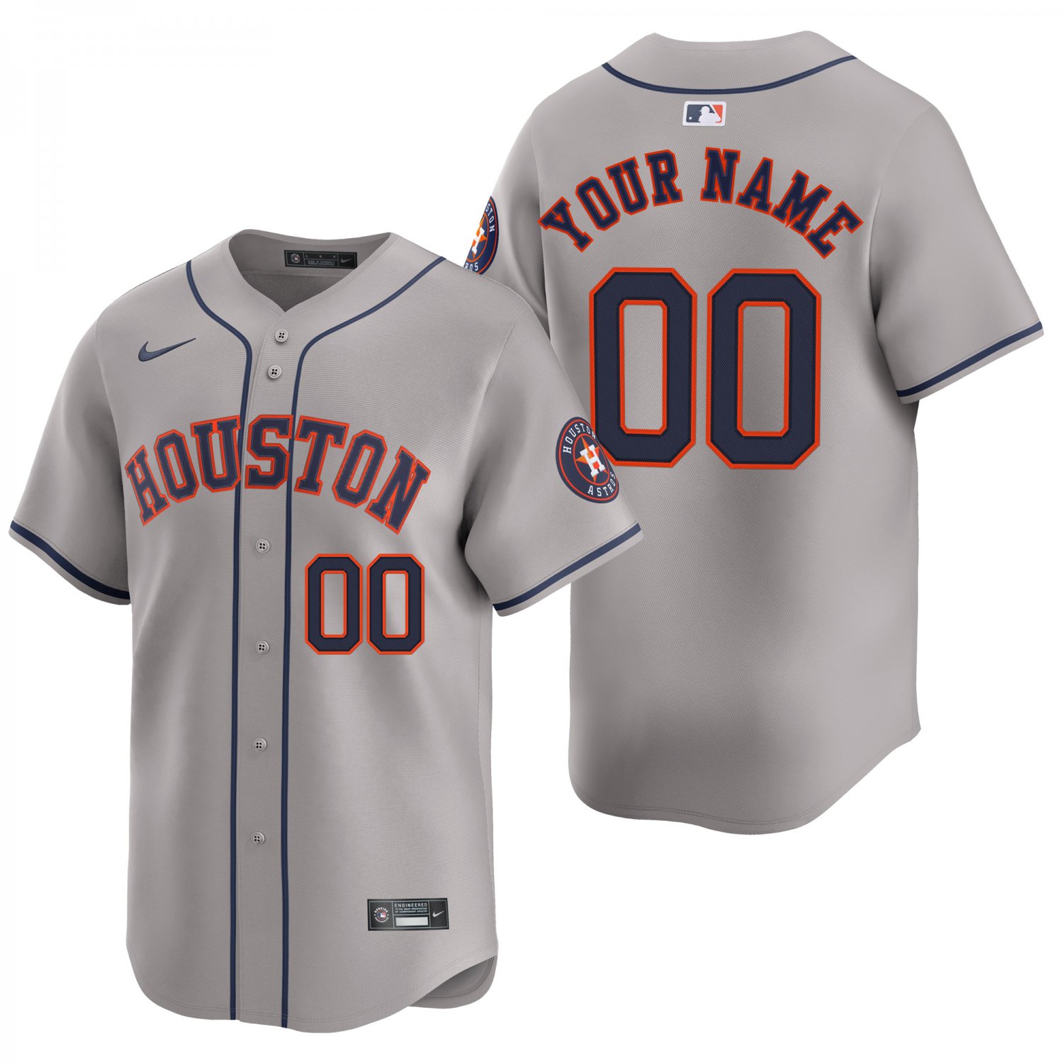 Houston Astros #00 Custom Name And Number Gray Men's & Youth Stitched Jersey