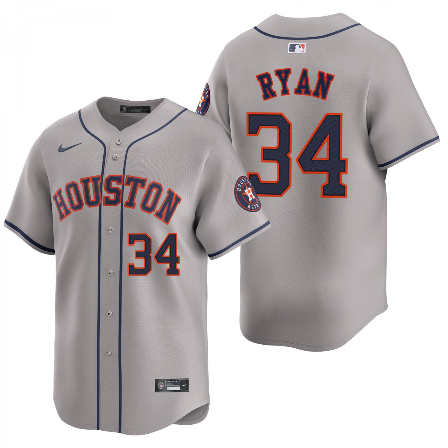 Houston Astros #34 Nolan Ryan Gray Men's & Youth Stitched Jersey