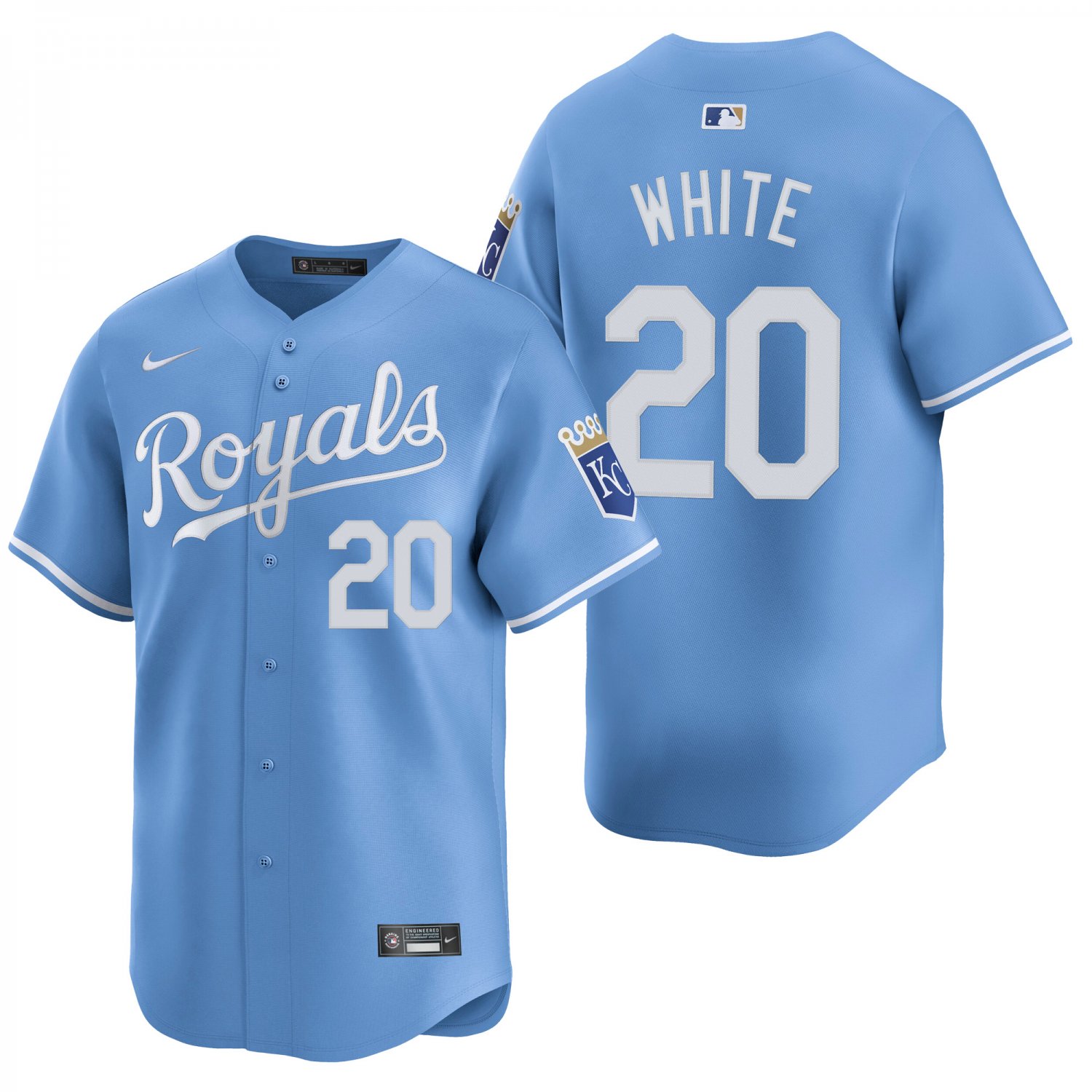 Kansas City Royals #20 Frank White Light Blue Men's & Youth Stitched Jersey