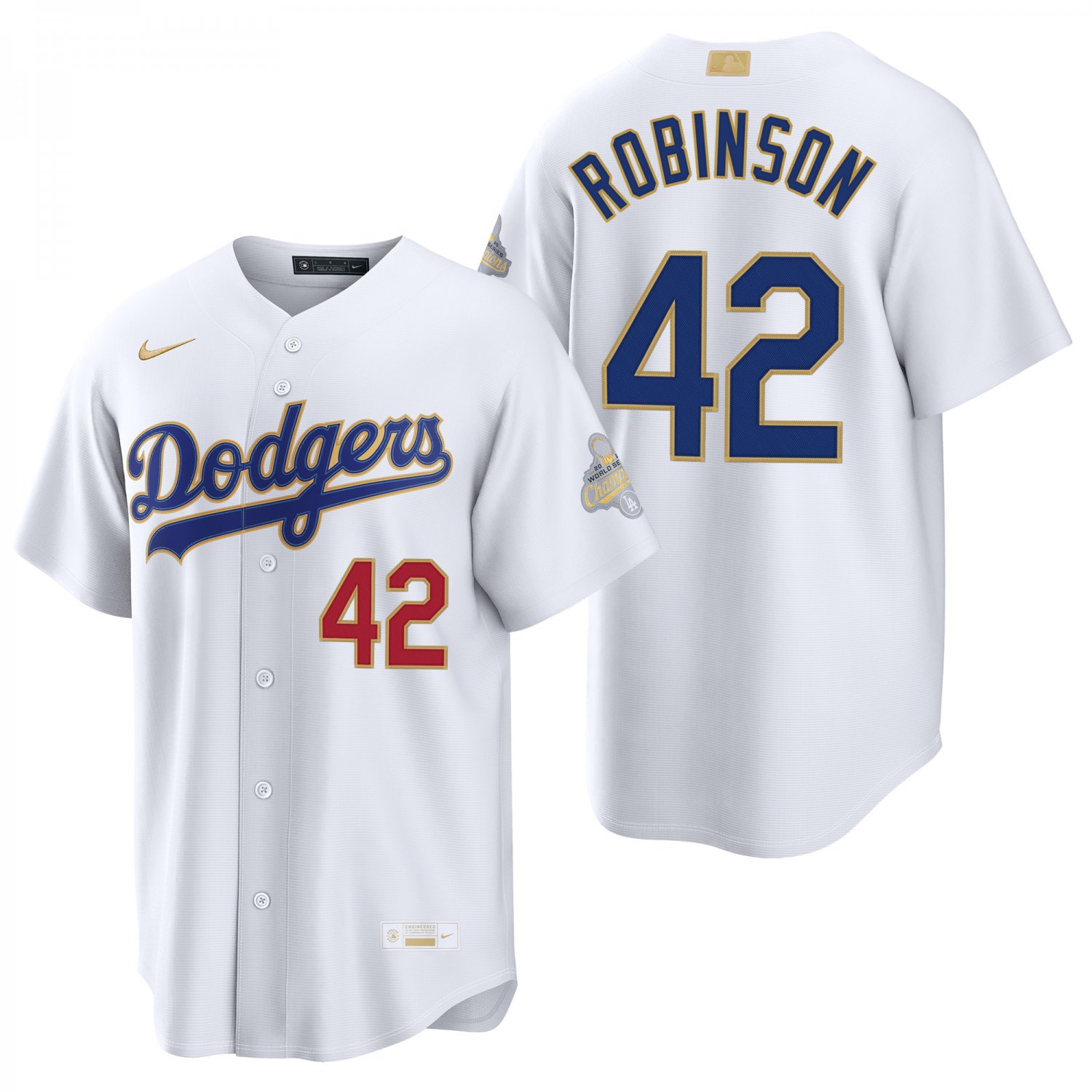 Los Angeles Dodgers #42 Jackie Robinson Gold White Men's & Youth Stitched Jersey