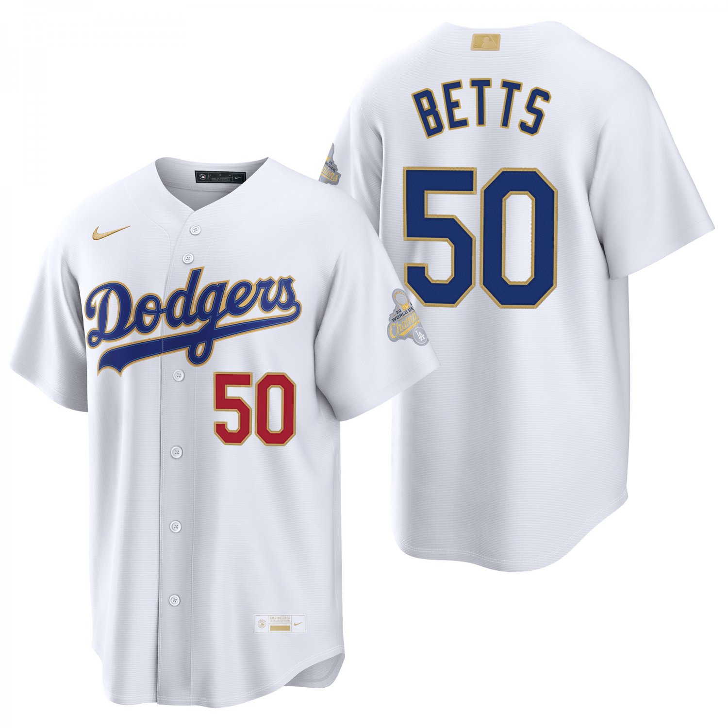 Los Angeles Dodgers #50 Mookie Betts Gold White Men's & Youth Stitched Jersey