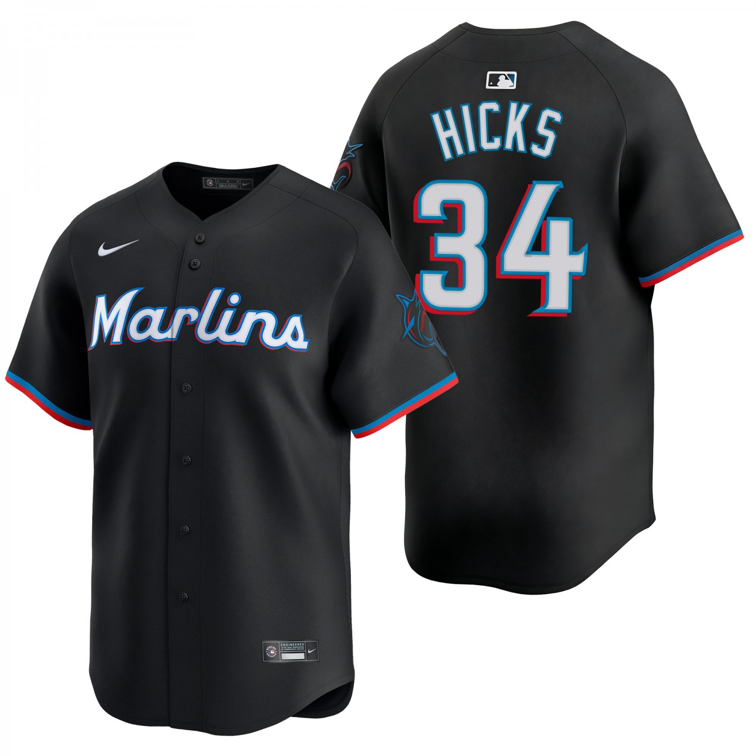 Miami Marlins #34 Liam Hicks Black Men's & Youth Stitched Jersey