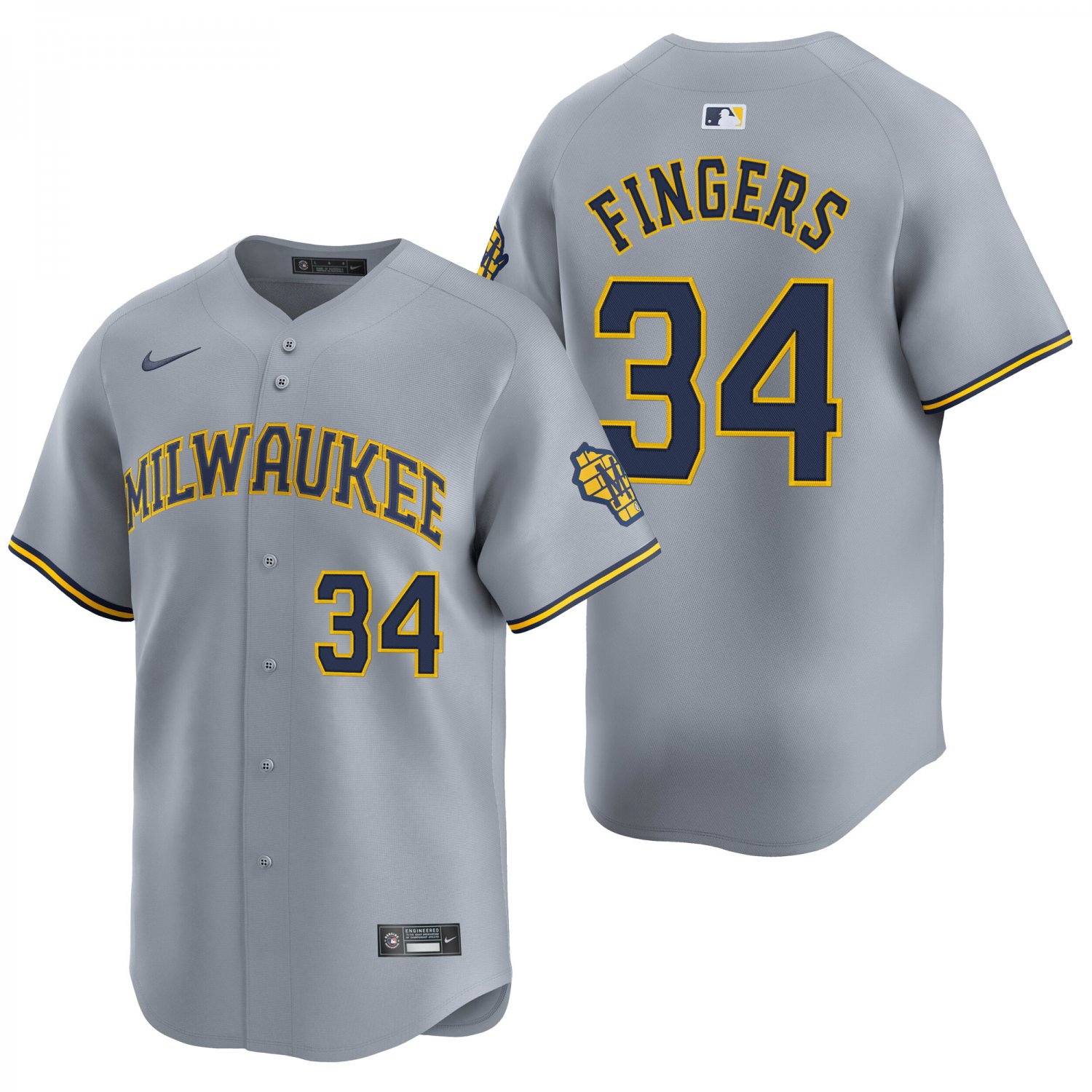 Milwaukee Brewers #34 Rollie Fingers Gray Men's & Youth Stitched Jersey