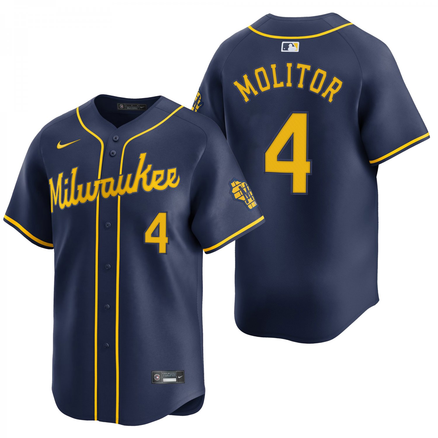 Milwaukee Brewers #4 Paul Molitor Navy Men's & Youth Stitched Jersey