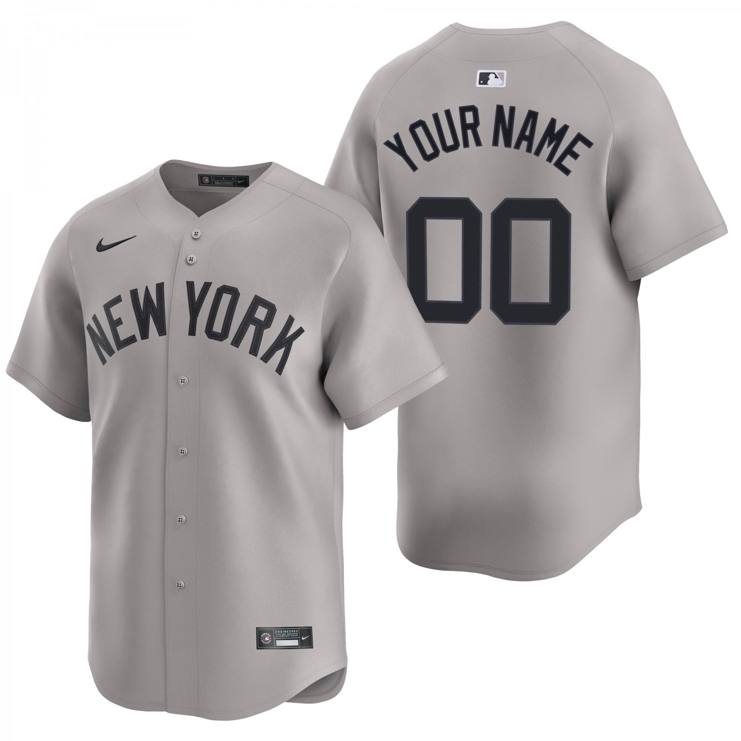 New York Yankees #00 Custom Name And Number Gray Men's & Youth Stitched Jersey