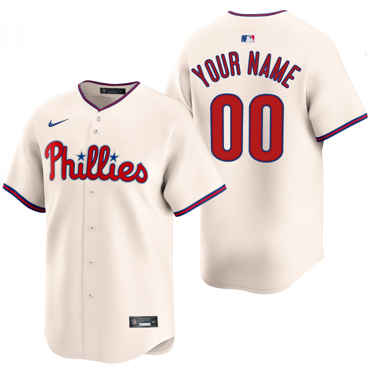Philadelphia Phillies #00 Custom Name And Number Cream Men's & Youth Stitched Jersey