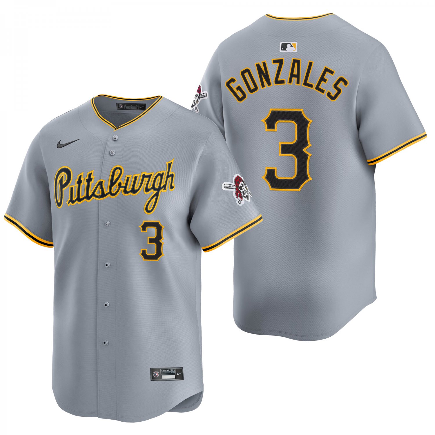 Pittsburgh Pirates #3 Nick Gonzales Gray Men's & Youth Stitched Jersey