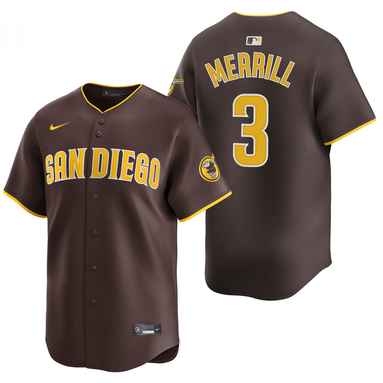 San Diego Padres #3 Jackson Merrill Brown Men's & Youth Stitched Jersey