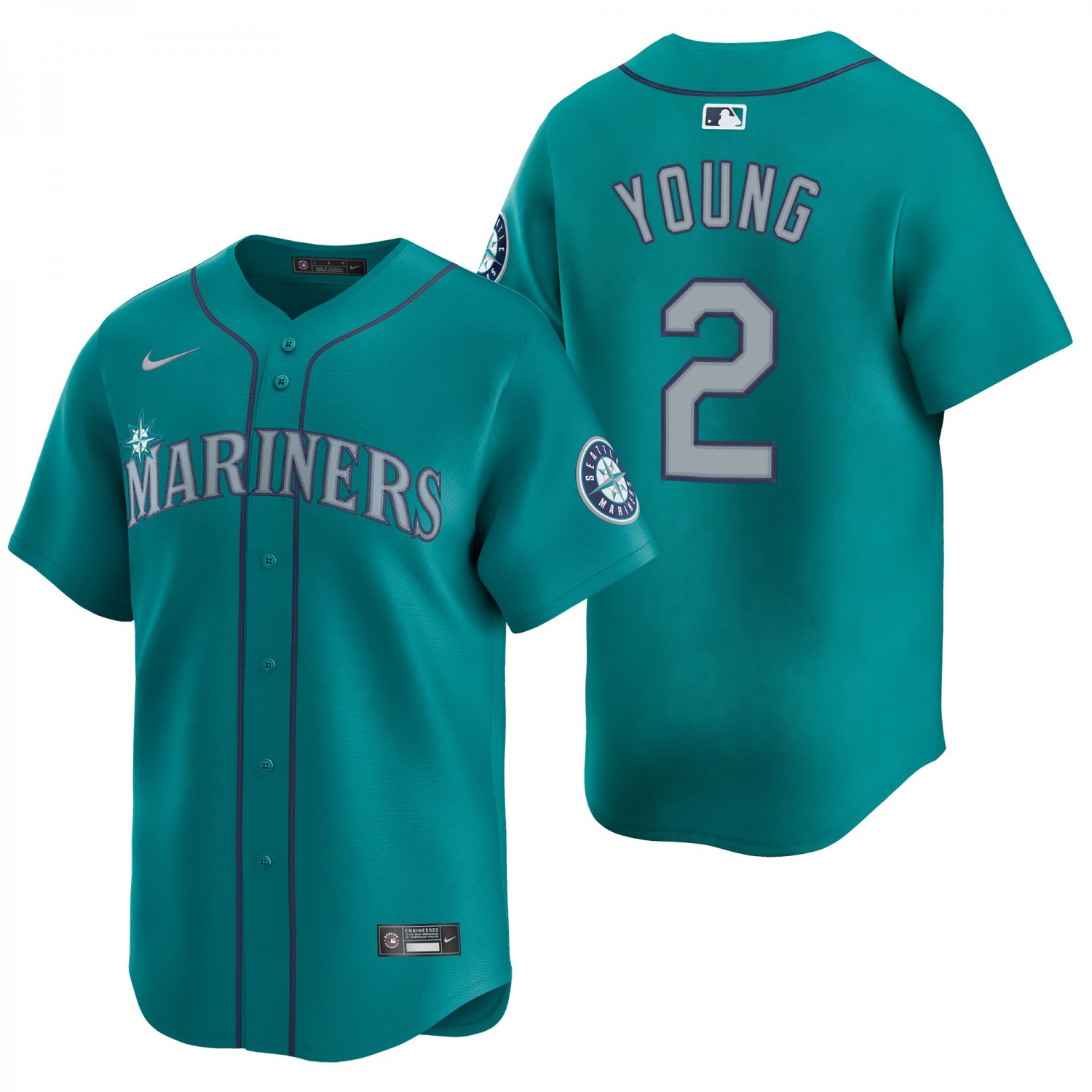 Seattle Mariners #2 Cole Young Teal Men's & Youth Stitched Jersey