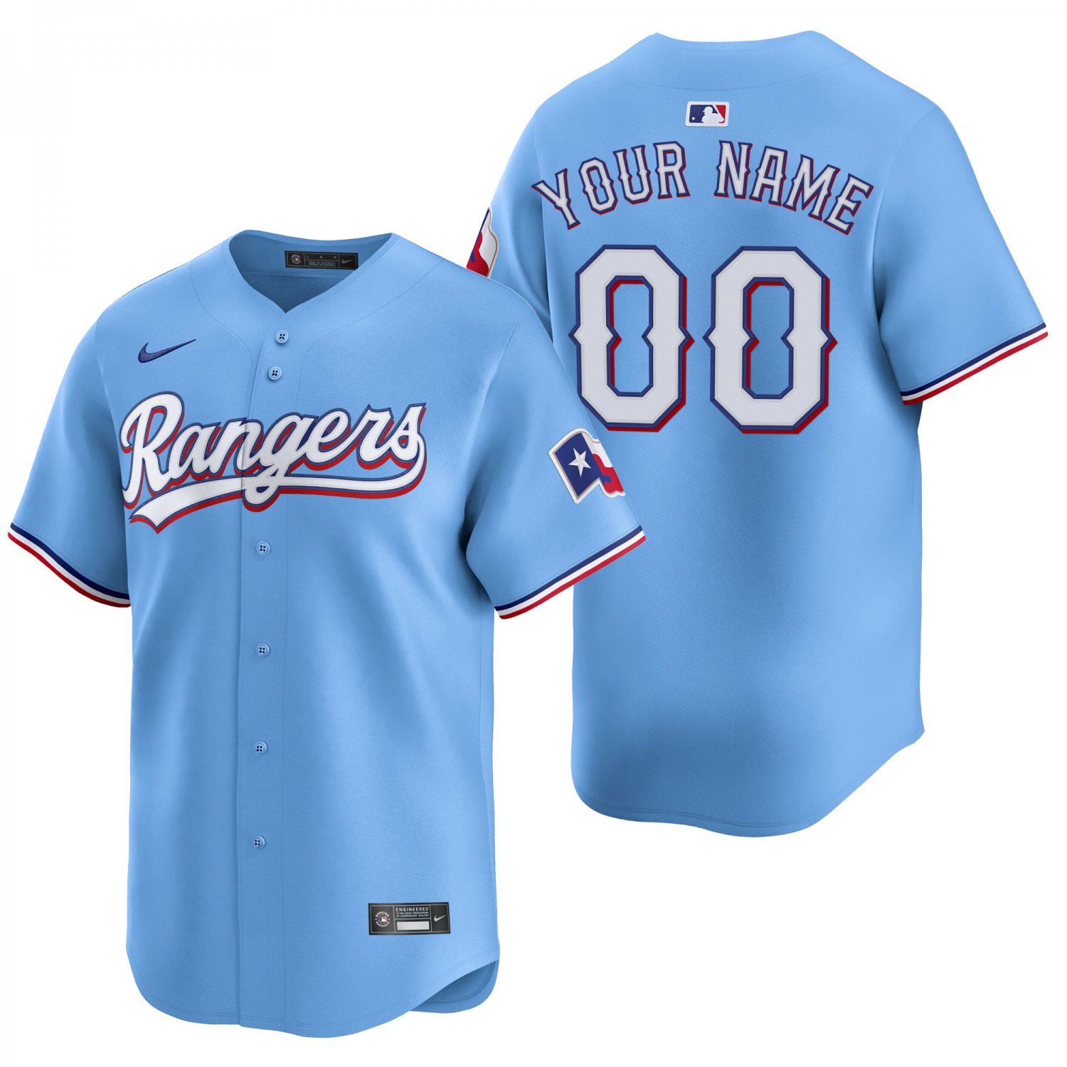 Texas Rangers #00 Custom Name And Number Light Blue Men's & Youth Stitched Jersey