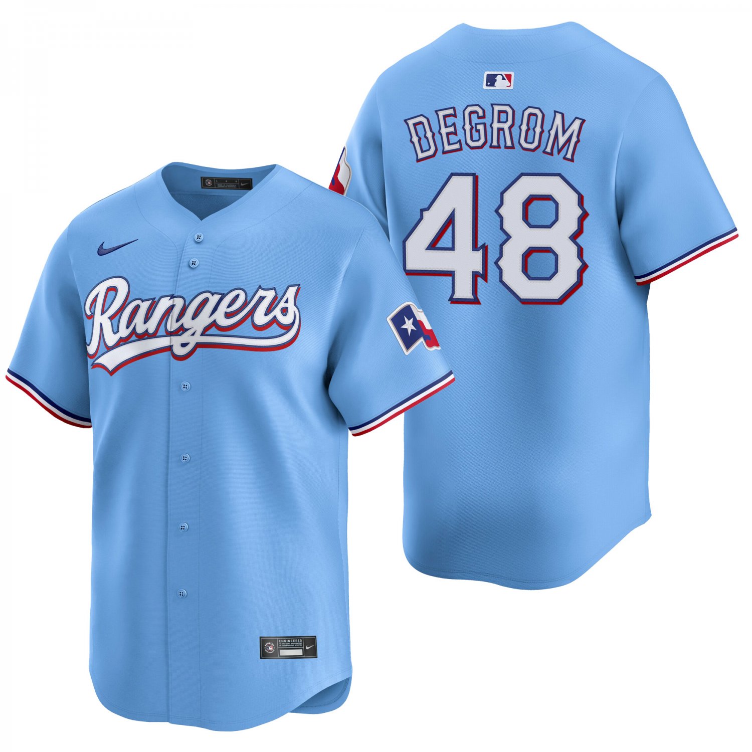 Texas Rangers #48 Jacob deGrom Light Blue Men's & Youth Stitched Jersey