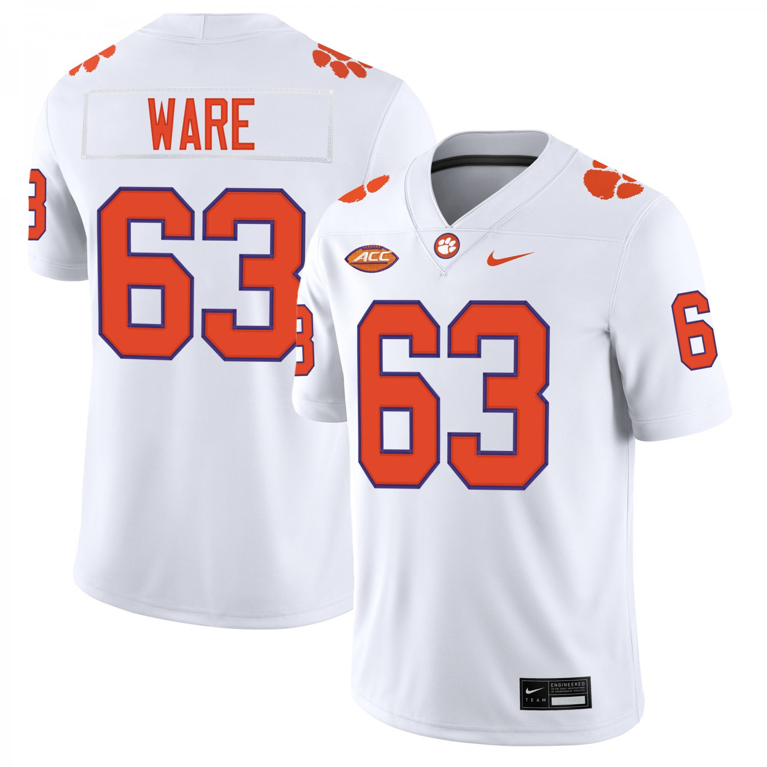 Clemson Tigers #63 Easton Ware White Jersey