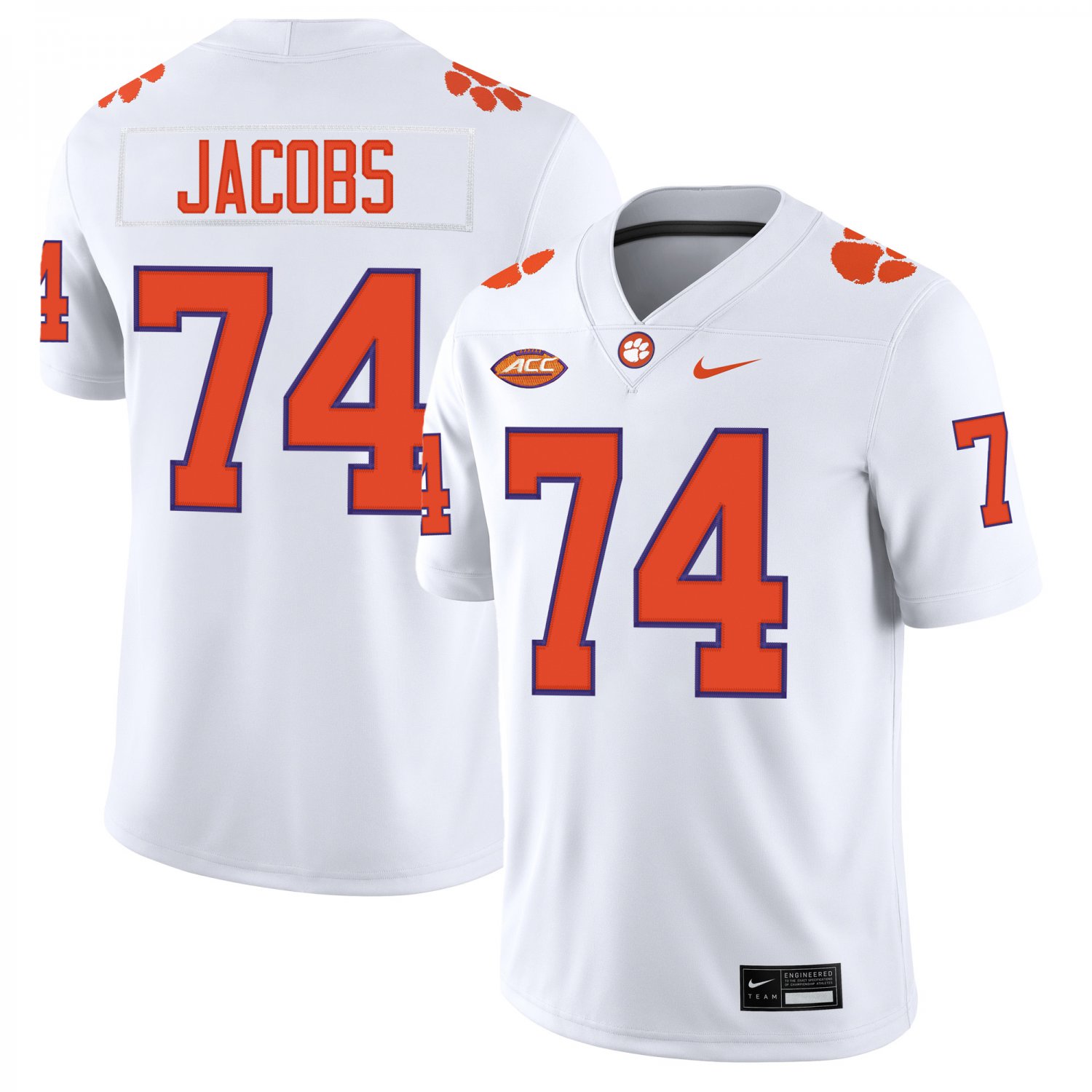 Clemson Tigers #74 Brayden Jacobs White Jersey