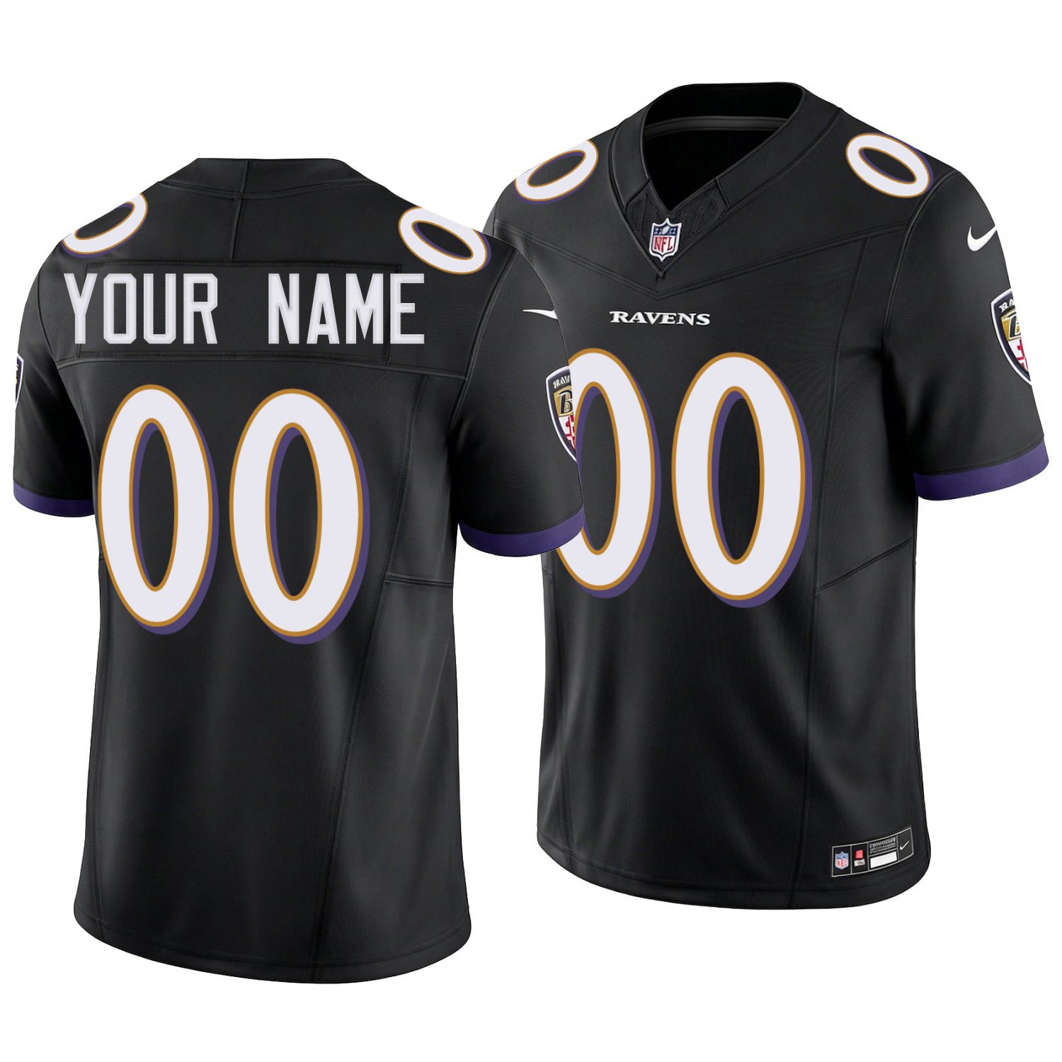 Baltimore Ravens #00 Custom Name And Number Black Men's&Youth Jersey