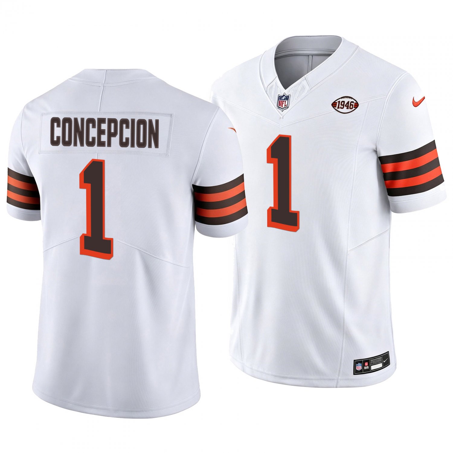 Cleveland Browns #1 KC Concepcion White Throwback Men's&Youth Jersey
