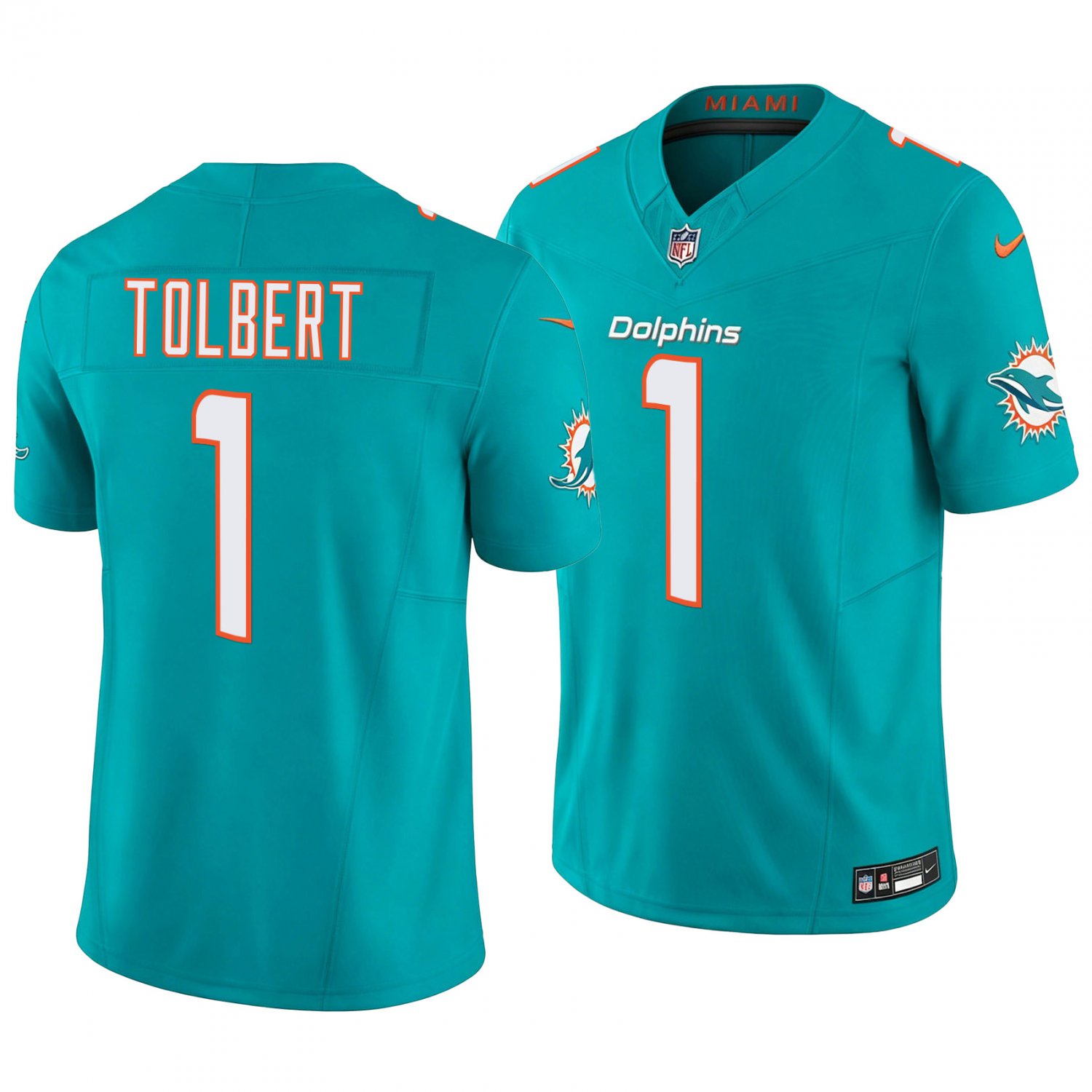 Miami Dolphins #1 Jalen Tolbert Aqua Men's&Youth Jersey