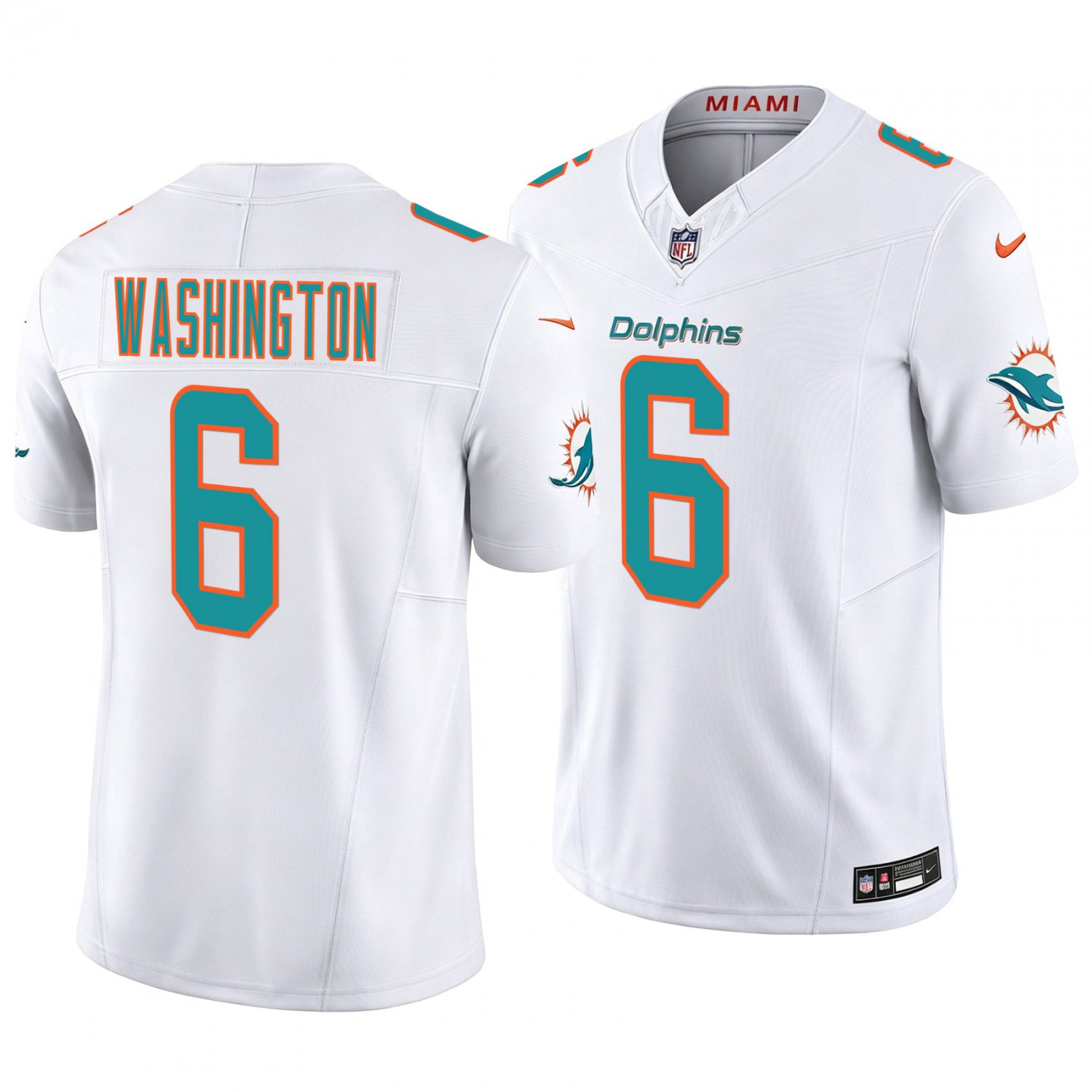 Miami Dolphins #6 Malik Washington White Men's&Youth Jersey