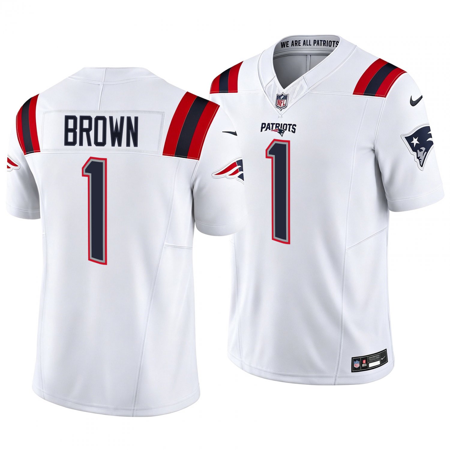 New England Patriots #1 A.J. Brown White Men's&Youth Jersey