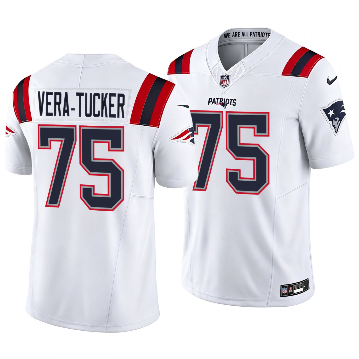New England Patriots #75 Alijah Vera-Tucker White Men's&Youth Jersey