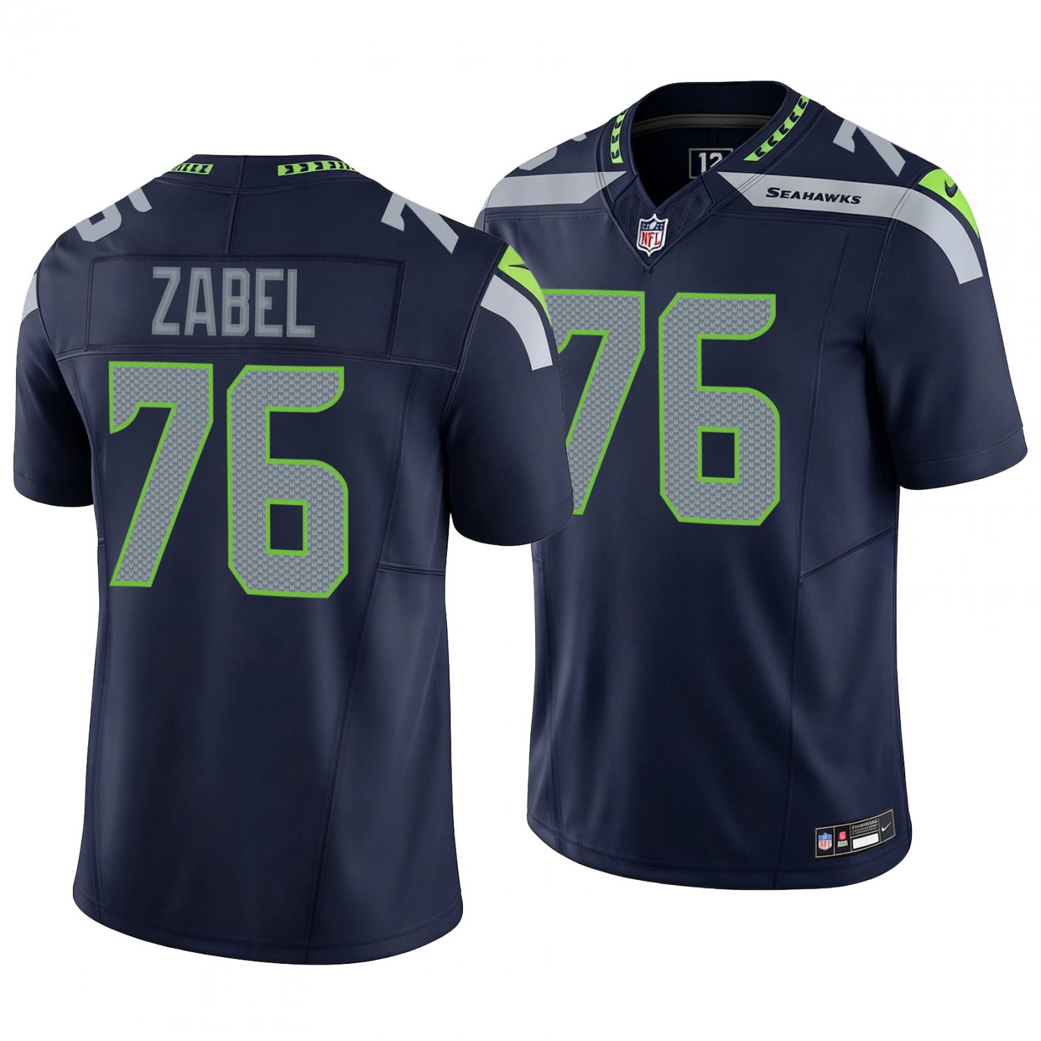 Seattle Seahawks #76 Grey Zabel Navy Men's&Youth Jersey