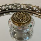 Antique Hand Painted Glass And Brass Trinket Box With Mirror Brought From Paris