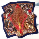 100% Silk Scarf Women Vintage Geometric Floral Kerchief Square Bandana 53*53cm