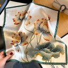 100% Silk Small Scarf Women Neckerchief Bandana Wrap Beige Green Lotus 53*53cm