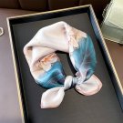 100% Silk Scarf Bandana Women Small Kerchief Wrap Tied Pink Blue Flower 53*53cm