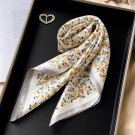 100% Silk Scarf Women Yellow Camellia Kerchief Small Bandana Headband 53*53cm