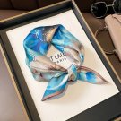 100% Silk Scarf Women Vintage Blue Water Lily Kerchief Neck Hair Bandana 53*53cm