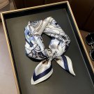 100% Silk Scarf Women Fashion Blue Steamship Kerchief Small Square Wrap 53*53cm